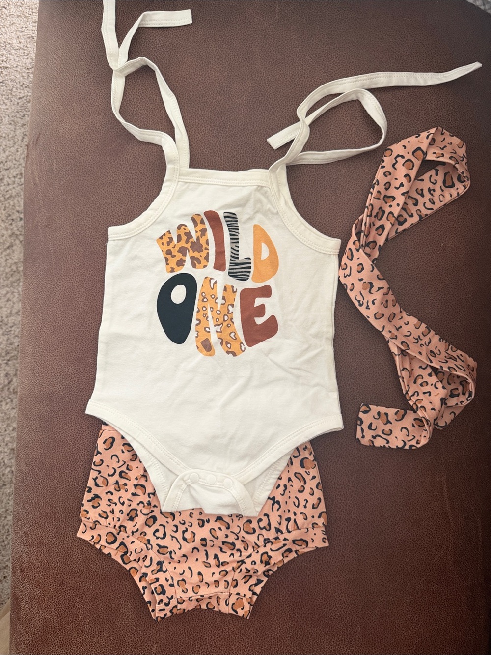 Baby birthday “wild one” outfit tank and shorts with headband 6-12 months